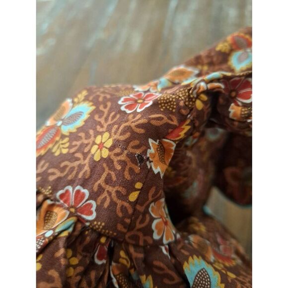 Size 6 Heather Hill Short Sleeve Cotton Fit and Flare Brown Orange Floral Dress - Picture 4 of 4